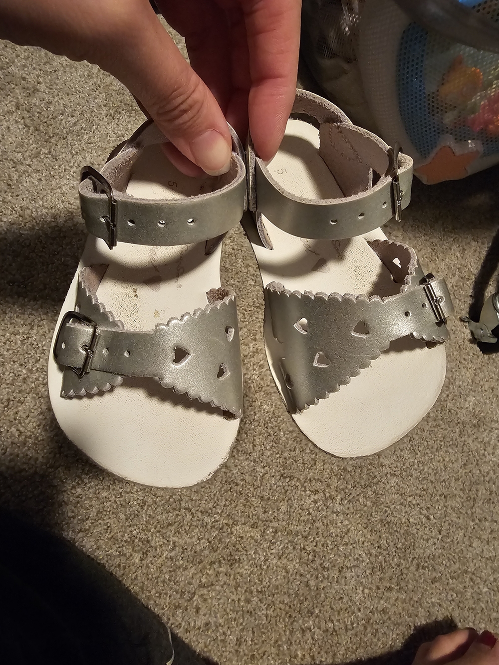 Girls Metallic Silver Heart Strap Sandals with Buckle